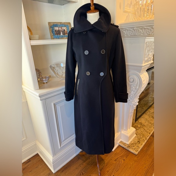 MACKAGE ELODIE MILITARY NAVY WOOL LONG COAT MEAGAN MARKLE SIZE L but fits Medium - Picture 3 of 16